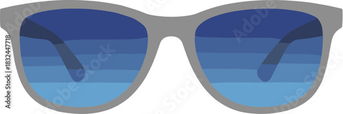 Vector illustration of stylish sunglasses with gray frames and blue gradient lenses.