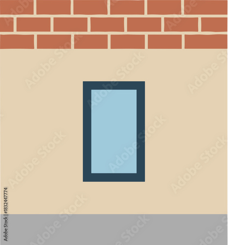 A simple rectangular window with a dark frame and light blue glass.