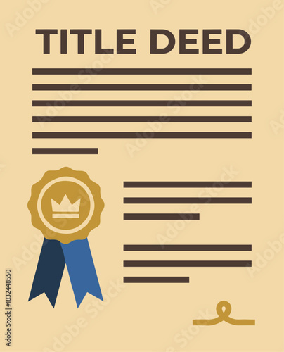 Official title deed document with a gold seal and blue ribbon.