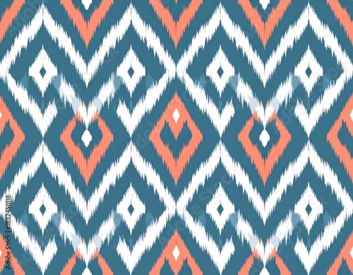 Vibrant Geometric Ikat-Inspired Textile Design