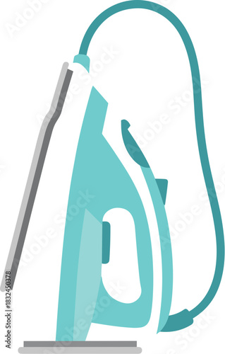 Modern teal steam iron appliance for laundry vector illustration.