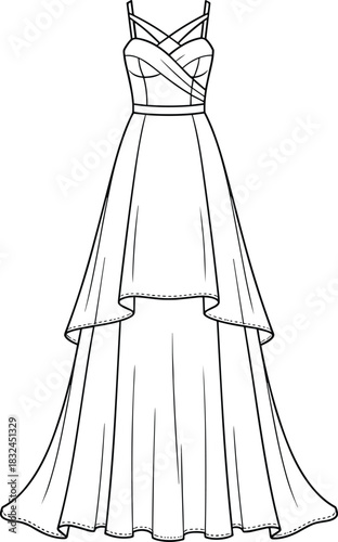 Women's sophisticated cowl neck top fashion flat sketch vector illustration with sleeveless design, elegant drape detail, and center back seam.