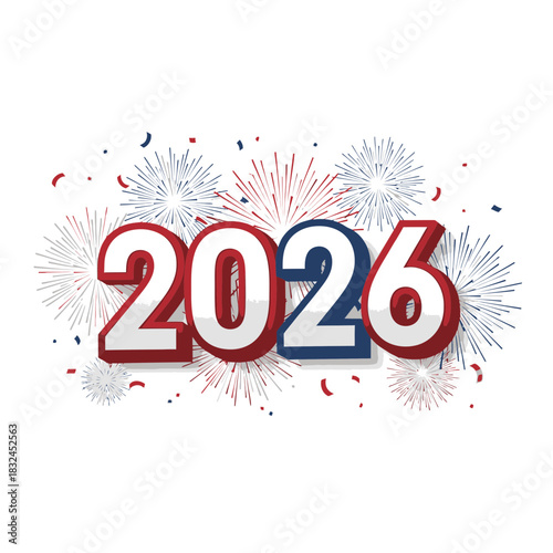 Festive 2026 text with fireworks accents, bright celebration graphic perfect for holiday greetings and promotional materials