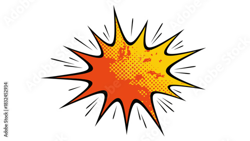 Orange comic splash explosion with rounded spikes, playful pop art impact background ideal for fun announcements and creative layouts