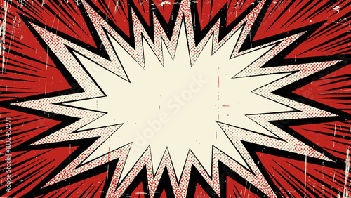 Soft beige comic explosion frame with subtle rays, vintage pop art style background for text highlights and retro design projects