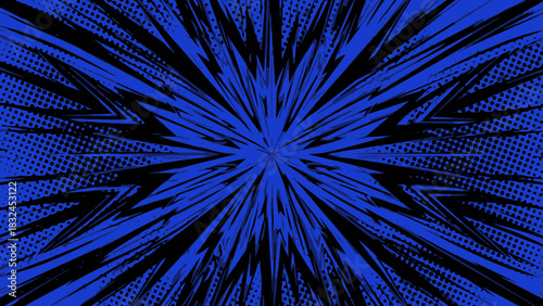 Intense blue radial burst background with deep motion lines, perfect for sci-fi energy effects, action scenes, and dramatic visual storytelling