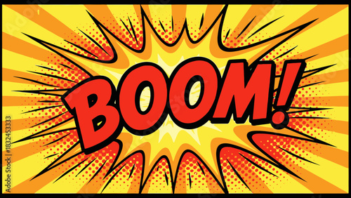 Comic boom explosion with bold colors, excitement, action and high-energy new year visual