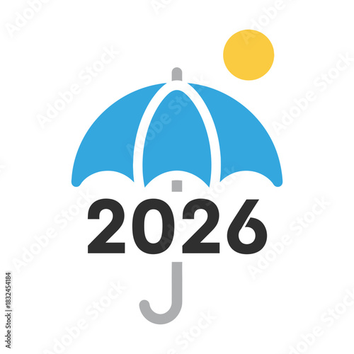 Rainy day 2026 typography with umbrella and sun, perfect for weather themes, protection concepts, and lifestyle New Year content
