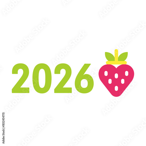 2026 strawberry themed typography, cute fruity new year design perfect for food and lifestyle visuals