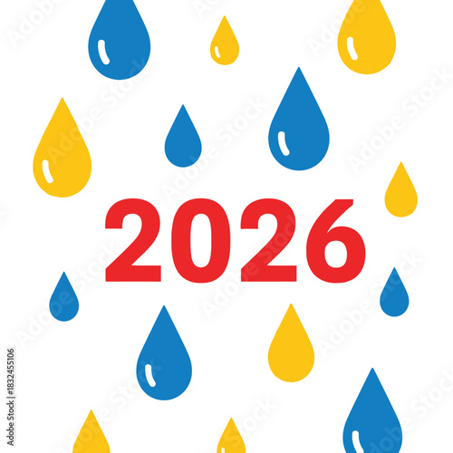 Raindrop pattern 2026 typography, fresh and calm New Year design ideal for weather themes and peaceful visual storytelling