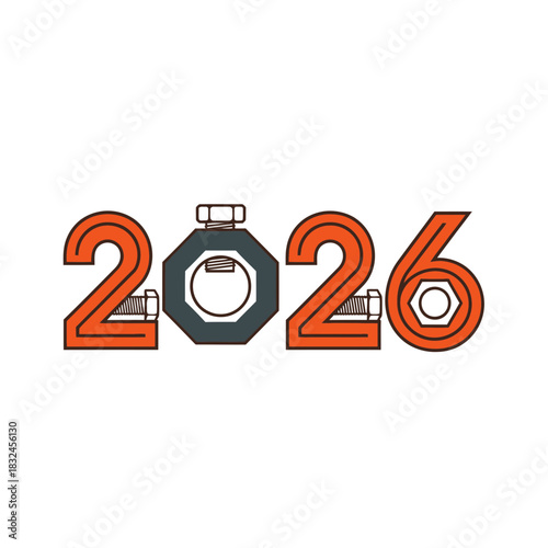 Stylish 2026 New Year typography with shopping bag illustration, modern festive design for retail and sales promotions