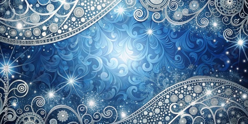 Elegant Blue Background with Swirls, Swirls, and Glitter Effects