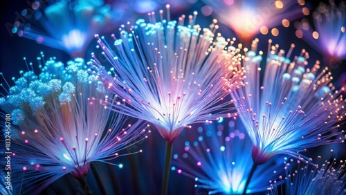 Vibrant Abstract Illumination of Colorful Fiber Optic Flowers