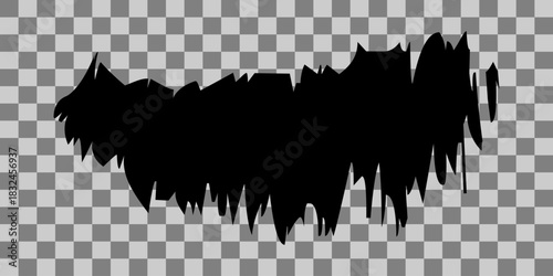 Black abstract distressed brush stroke heart shape on transparent background