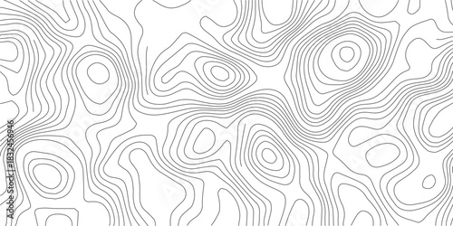 The black grey on white contours vector topography stylized height of the lines. The concept of a conditional geography scheme and the terrain path. Ultra wide. Map vector terrain Illustration.	