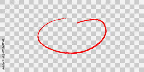 Hand drawn red circle mark on transparent background