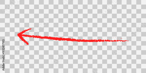 Hand drawn red arrow pointing to the left on a transparent background