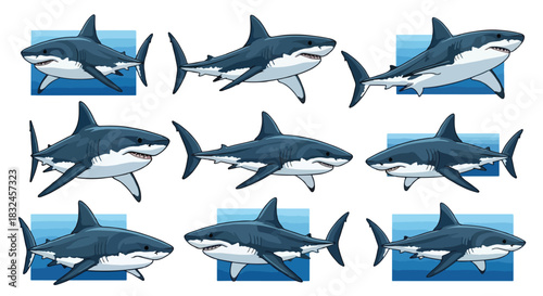 Great white sharks swimming in ocean water