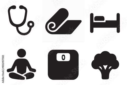 Healthy Lifestyle Icons Set – Medical, Fitness, Wellness, Nutrition