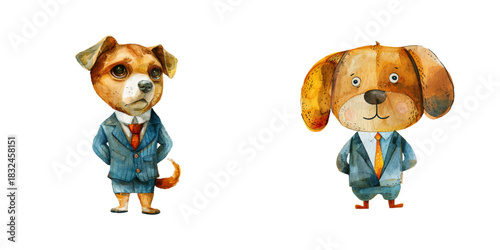 dog businessman watercolor vector illustration