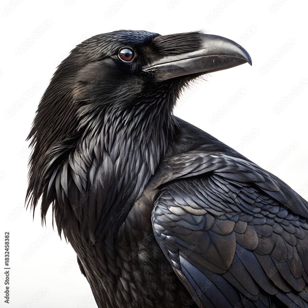 Fototapeta premium national birds of Bhutan common Raven on white background 