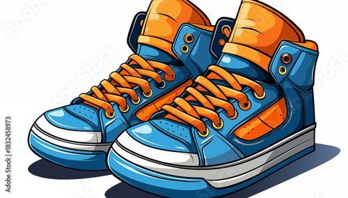 Pixel Art Sneakers: Blue & Orange Retro Footwear