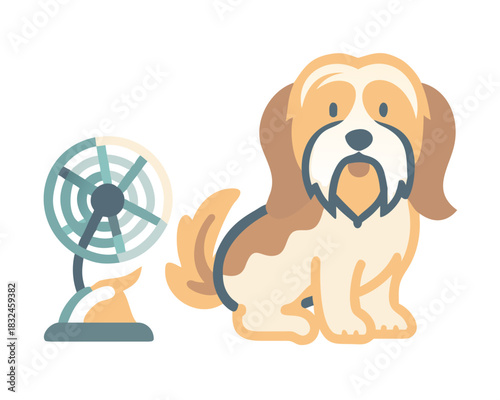tibetan terrier and fan vector icon
