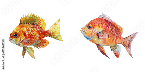 long eared sunfish watercolor vector illustration