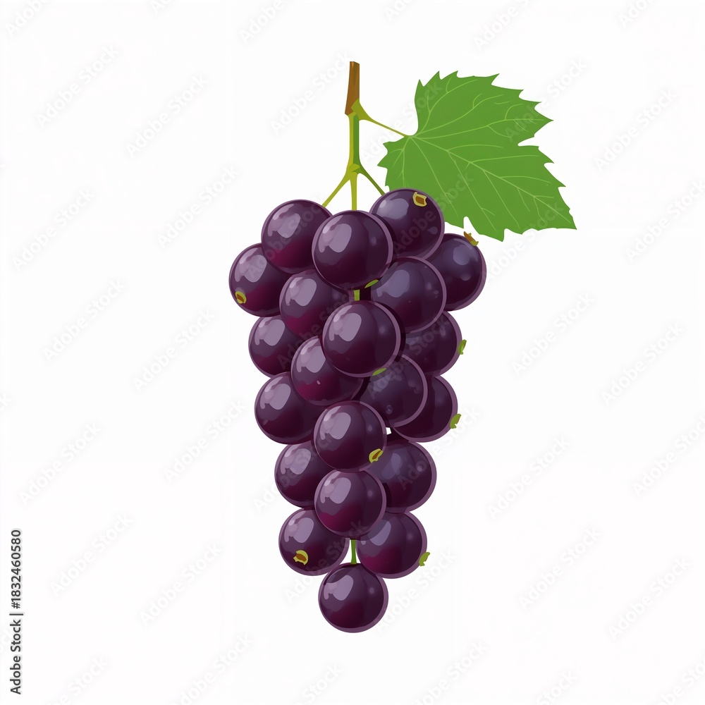 Fototapeta premium A vibrant bunch of dark purple grapes with a single green leaf