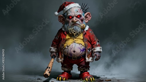 Still Evil Smoking Santa Claus Zombie with Baseball Bat Red Eyes Dark Christmas Horror Character