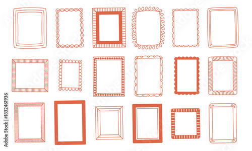 Borders, frames set showing elegant retro wavy  striped details, and checkered patterns, great for wedding stationery, decorative posters, printable templates, 