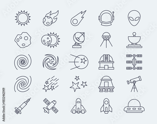 Planets line icons set. Editable stroke. Simple vector icon in modern thin line style. Vector illustration.