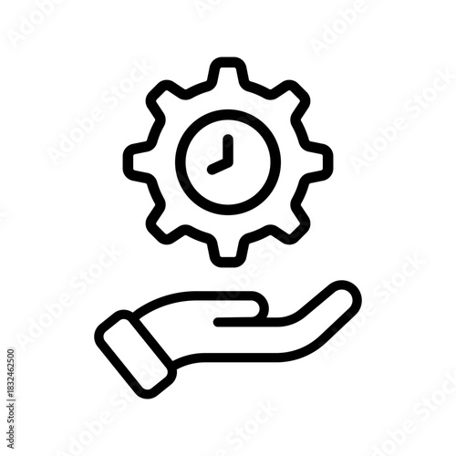 Outline Hand Gear Clock Time Management Icon
