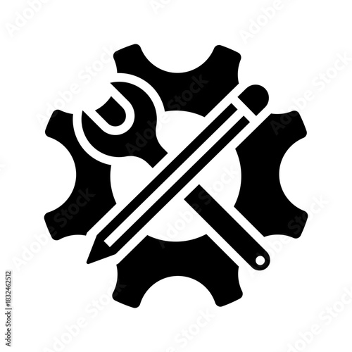 Wrench Pencil Gear Workshop Tools Kit Flat Icon
