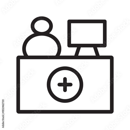 Professional Medical Desk icon collection featuring organized healthcare workspace symbols for clinics, hospitals, and patient services