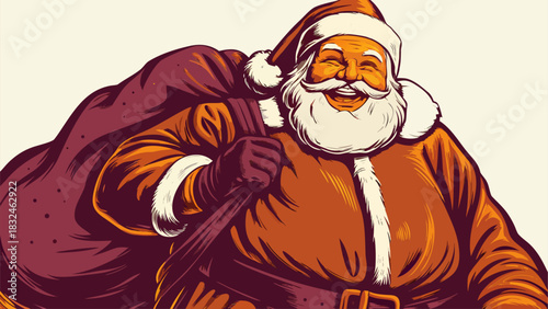 Cheerful Santa Claus Portrait in Traditional Red Costume with White Beard