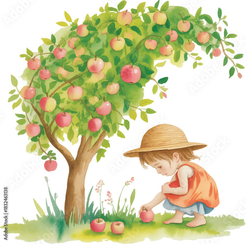 little girl picking apples