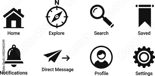Set of basic navigation icons for app or website design in black