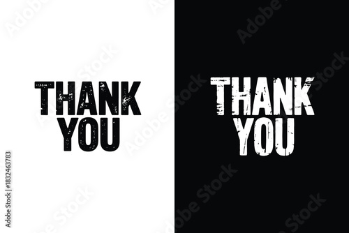 Bold “Thanks” calligraphy typography, Black and white hand lettered script design