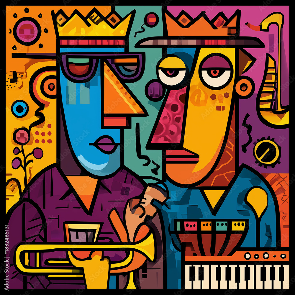 Obraz premium Vibrant Jazz Musicians Playing Instruments