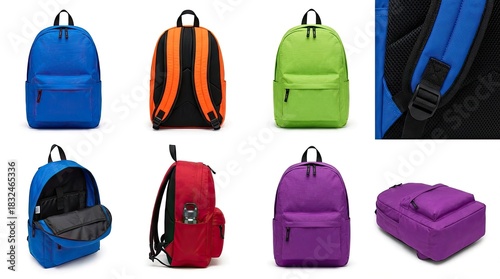 Colorful backpacks on a white background
