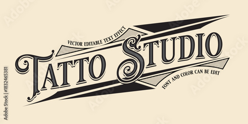 Vintage Tattoo Studio Vector Text Effect Template
