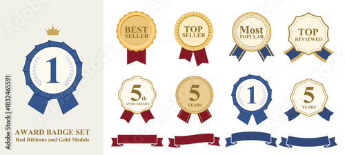 Cute Rosette Badge Set with Red and Blue Ribbons, Classical, Simple, Soft, and Elegant Design, Minimal Decorative Elements