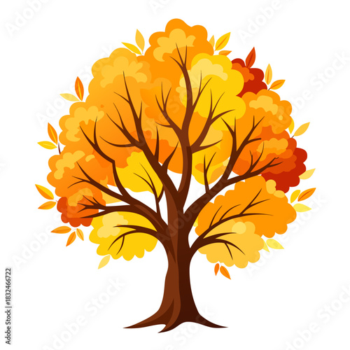 Vibrant autumn tree with golden and orange foliage