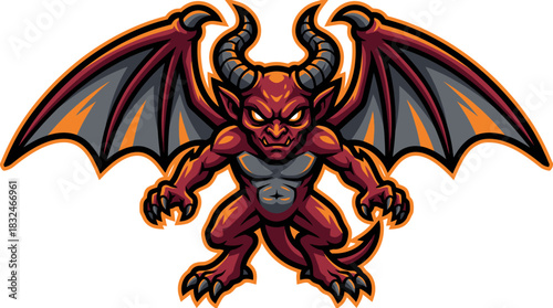 Powerful horned mythical creature with large wings, embodying fierce energy and a dark fantasy spirit