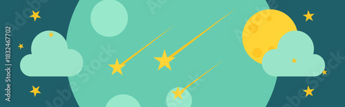 flat design space banner moon stars shooting dark