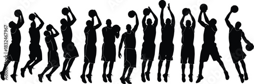 Basketball, player, silhouette, shooting, jumping, sport, athlete, vector, action, dunk