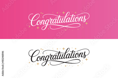 Elegant “Congratulations” script typography with gold sparkle accents, Modern celebration design