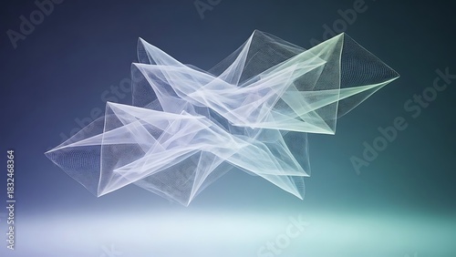 Mesmerizing geometric shapes floating in ethereal space, perfect for modern tech branding or innovative digital artwork, inspiring creativity and futuristic vision with smooth gradients