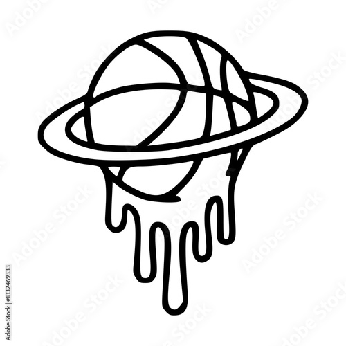 dripping basketball planet line art vector